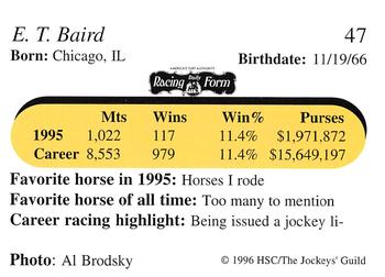 1996 Jockey Star Jockeys' Guild #47 E.T. Baird Back